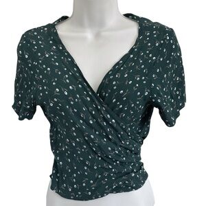 Brandy Melville Teal Floral Wrap Blouse